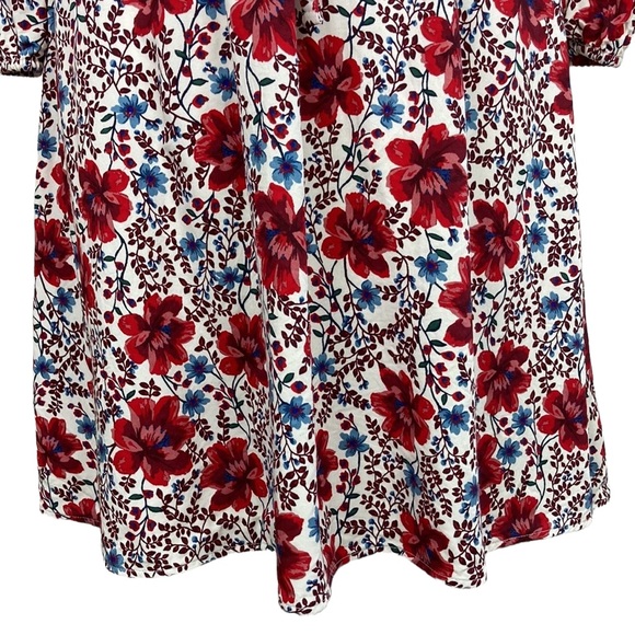 Cream and Red Floral V Neck Long Sleeve Dress - Picture 5 of 14